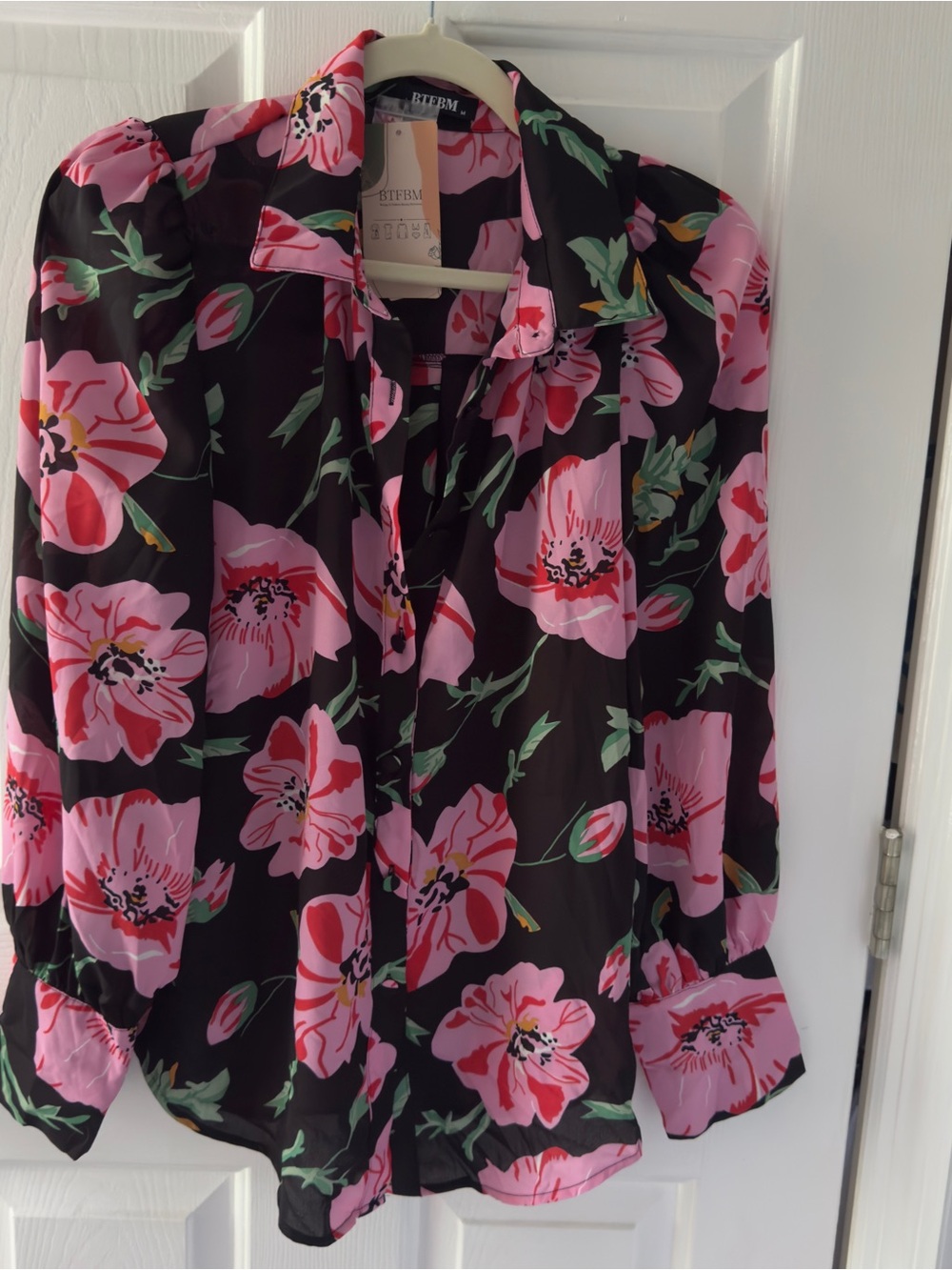 BYFM women’s Black & Pink Floral Button-Up Blouse